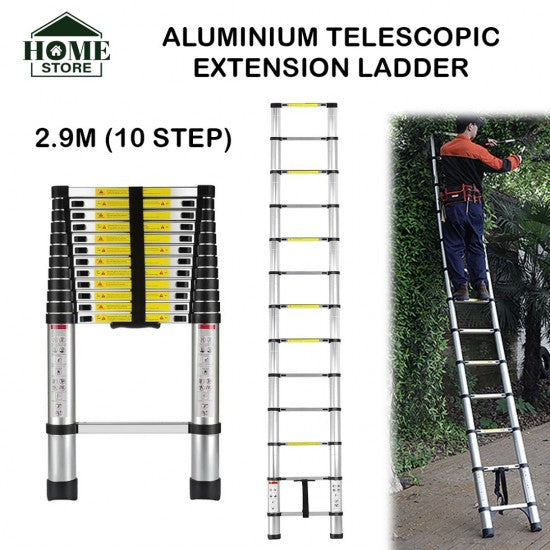 Home Store Aluminium Telescopic Single Extension Ladder 2.9M (10 Step)
